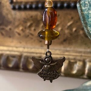 Angel Watching Over Me Beaded Zipper Pull Keychain Bag Purse Charm